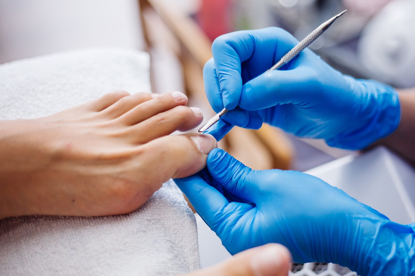 pedicure process home salon pedicure foot care treatment nail process professional pedicures master blue gloves make pedicure scaled